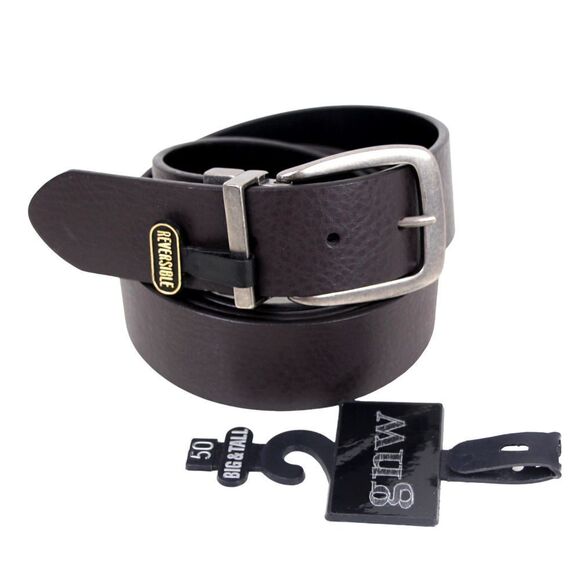 NWT GNW BLACK BROWN REAL LEATHER 1 3/8"Wd REVERSIBLE CASUAL DRESS BELT 50 (R64 - Picture 2 of 16